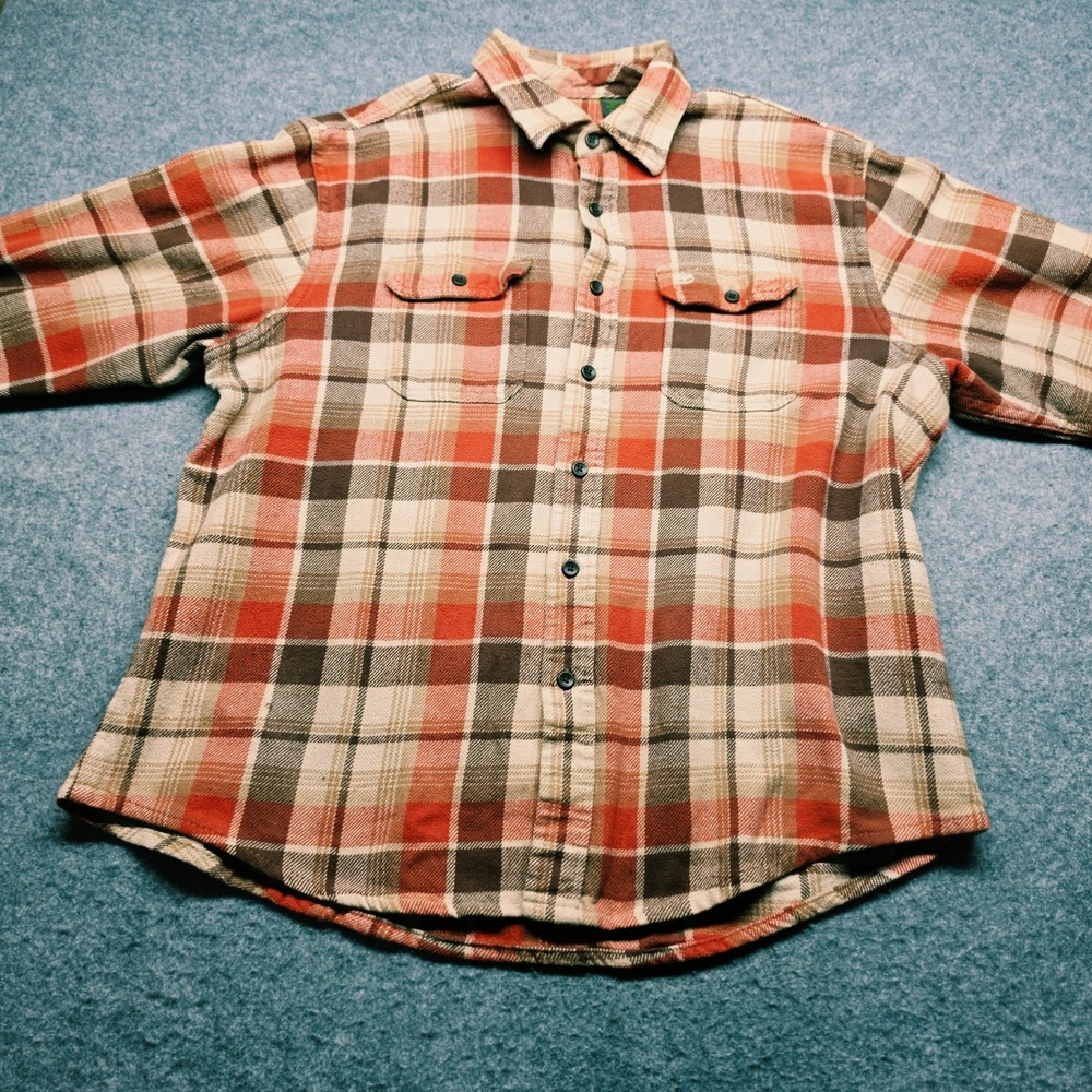 Timberland Mens Flannel Shirt XL Red Brown Plaid Cotton Button Down Long Sleeve
